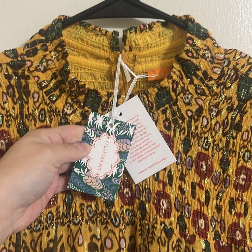 NWT Oliphant Smocked Neck Long Sleeve Fortela Saffron Dress XL‎ - Picture 3 of 8